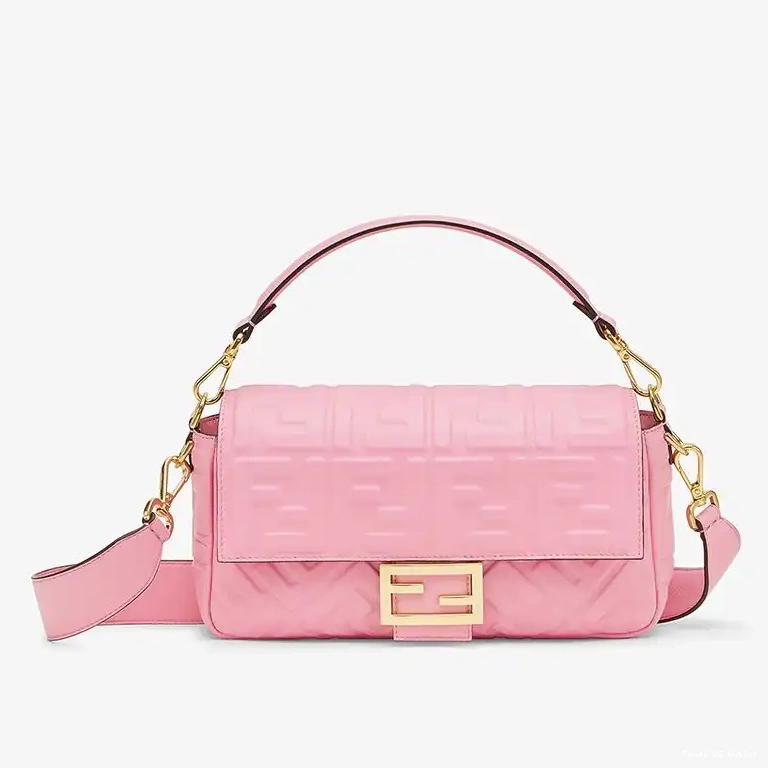 Cheap HOT FF In Fendi Bag Pink Medium Baguette Nappa Leather Motif 0612
